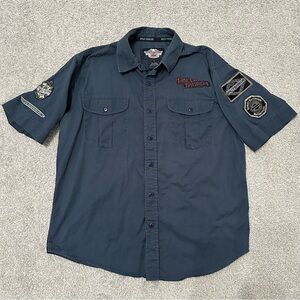 Harley Davidson Men's Dark Blue Embroidered Shirt